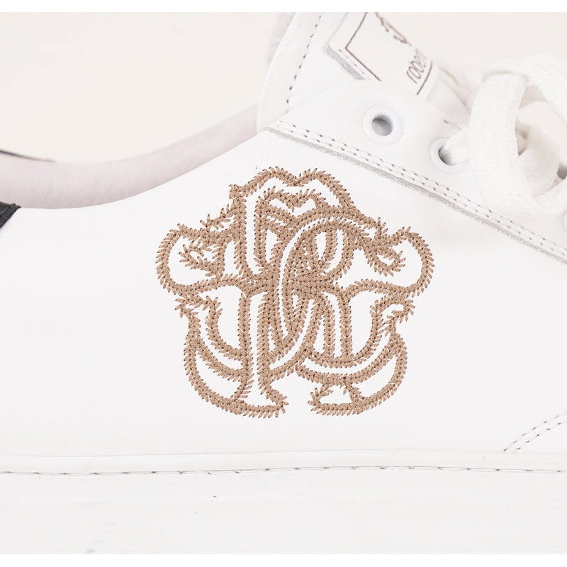 SZ 45 US 12 NEW $425 ROBERTO CAVALLI Mens White GOLD RC LOGO Low Top SNEAKERS