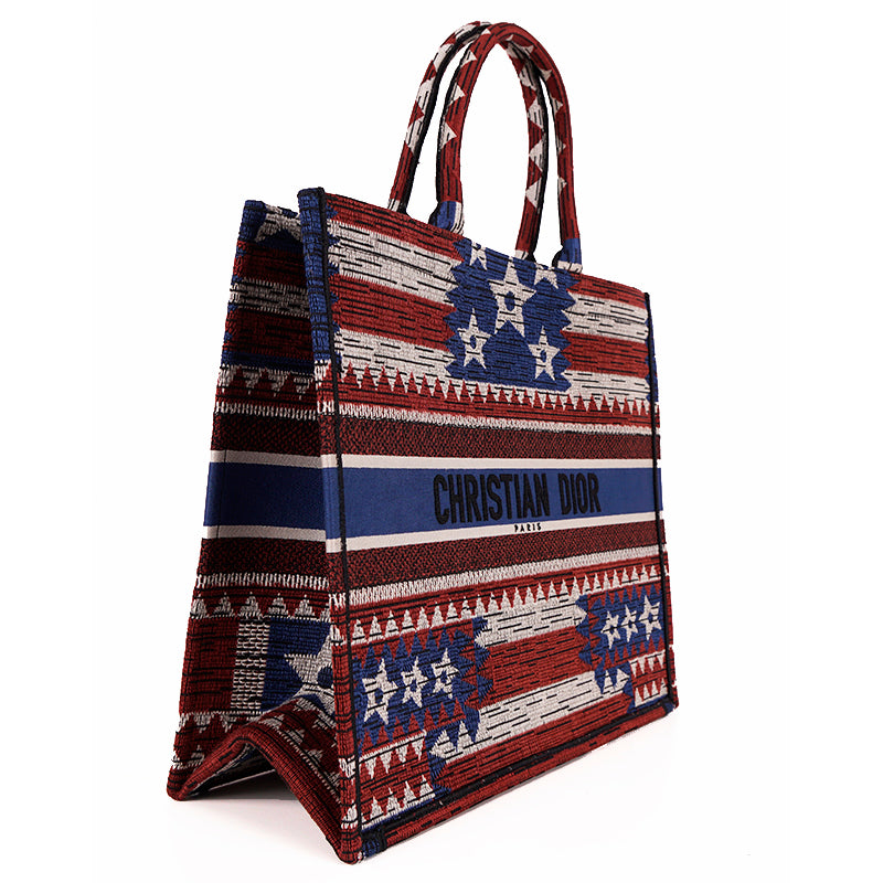 NEW $3050 CHRISTIAN DIOR American FLAG Embroidered Canvas LARGE BOOK TOTE BAG