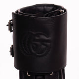 38 NEW $1190 GUCCI Black Leather Matelassé Interlocking GG Frances COMBAT BOOTS