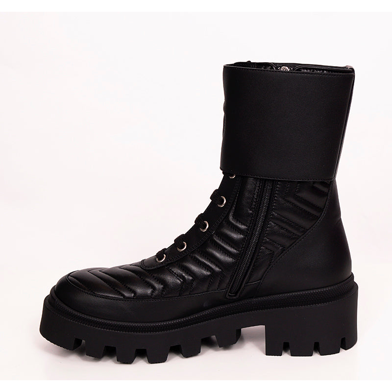 38 NEW $1190 GUCCI Black Leather Matelassé Interlocking GG Frances COMBAT BOOTS