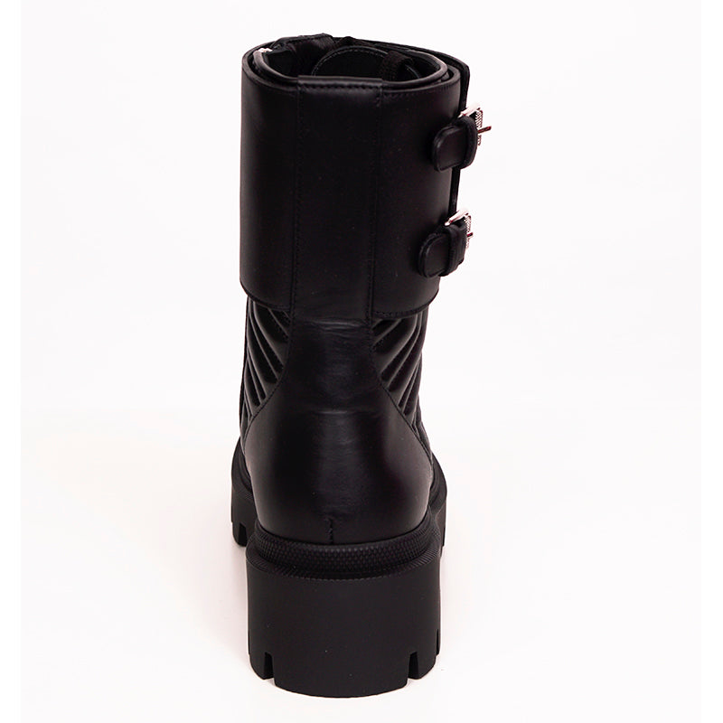 38 NEW $1190 GUCCI Black Leather Matelassé Interlocking GG Frances COMBAT BOOTS