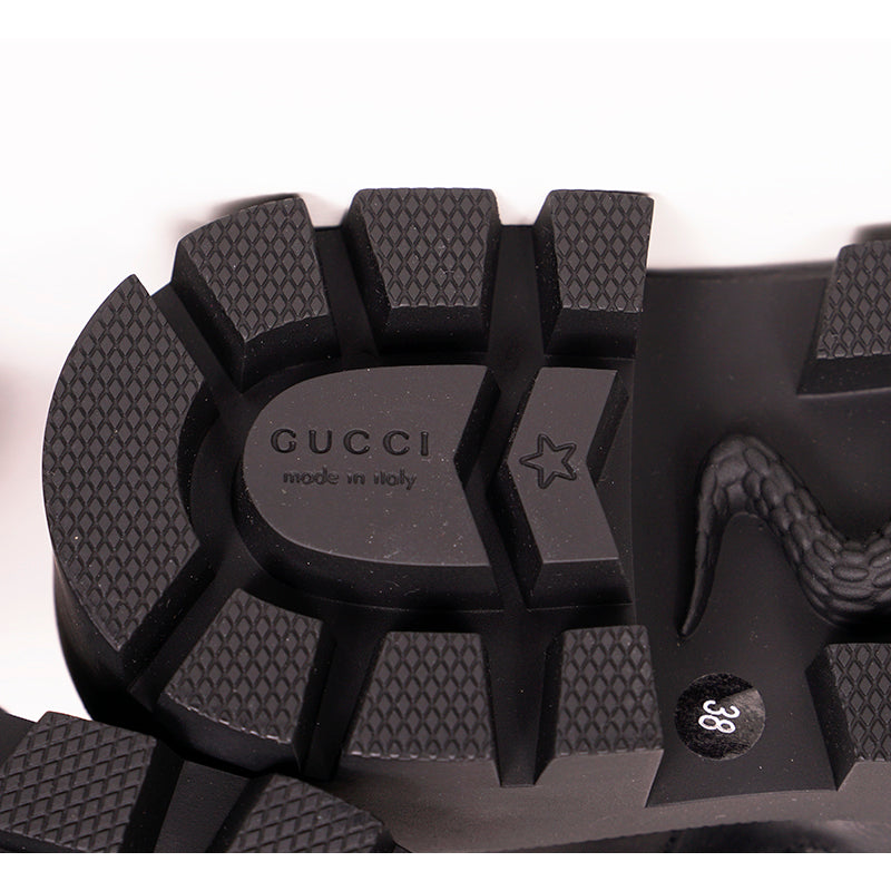 38 NEW $1190 GUCCI Black Leather Matelassé Interlocking GG Frances COMBAT BOOTS