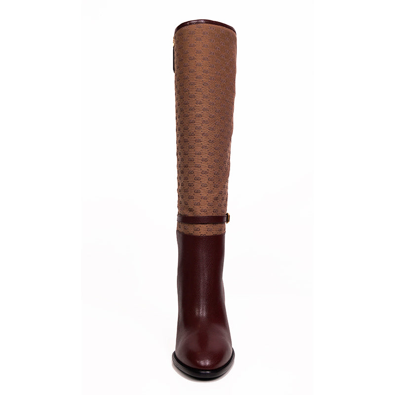 37 NEW $1590 GUCCI Micro GG Canvas Bordeaux Leather FINN KNEE RIDING BOOTS NIB
