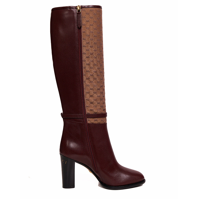 37 NEW $1590 GUCCI Micro GG Canvas Bordeaux Leather FINN KNEE RIDING BOOTS NIB