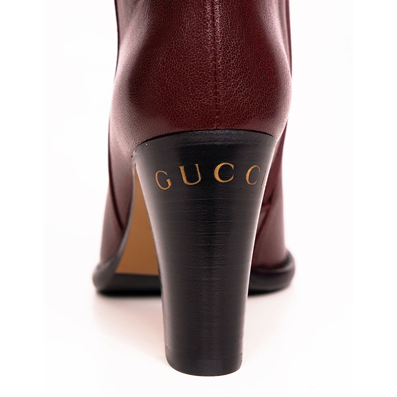 37 NEW $1590 GUCCI Micro GG Canvas Bordeaux Leather FINN KNEE RIDING BOOTS NIB