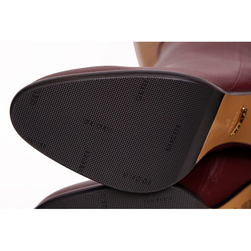 37 NEW $1590 GUCCI Micro GG Canvas Bordeaux Leather FINN KNEE RIDING BOOTS NIB