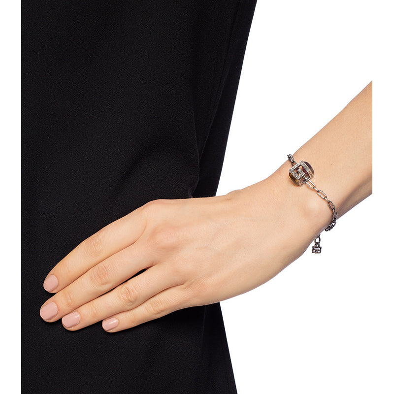 NEW $470 GUCCI Garden Sterling Silver CRYSTAL G LOGO CUBE BRACELET NIB