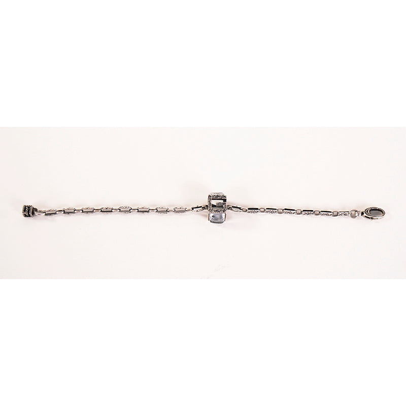 NEW $470 GUCCI Garden Sterling Silver CRYSTAL G LOGO CUBE BRACELET NIB