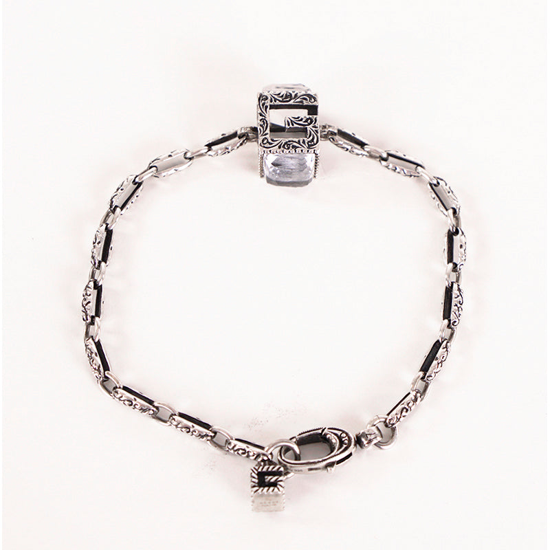 NEW $470 GUCCI Garden Sterling Silver CRYSTAL G LOGO CUBE BRACELET NIB