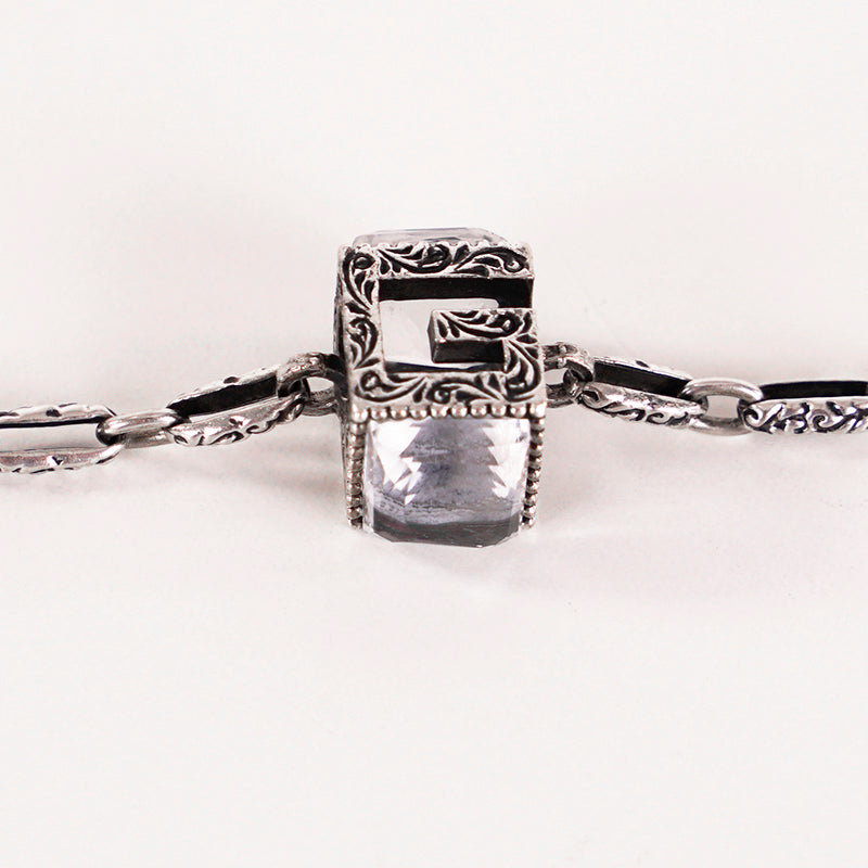 NEW $470 GUCCI Garden Sterling Silver CRYSTAL G LOGO CUBE BRACELET NIB