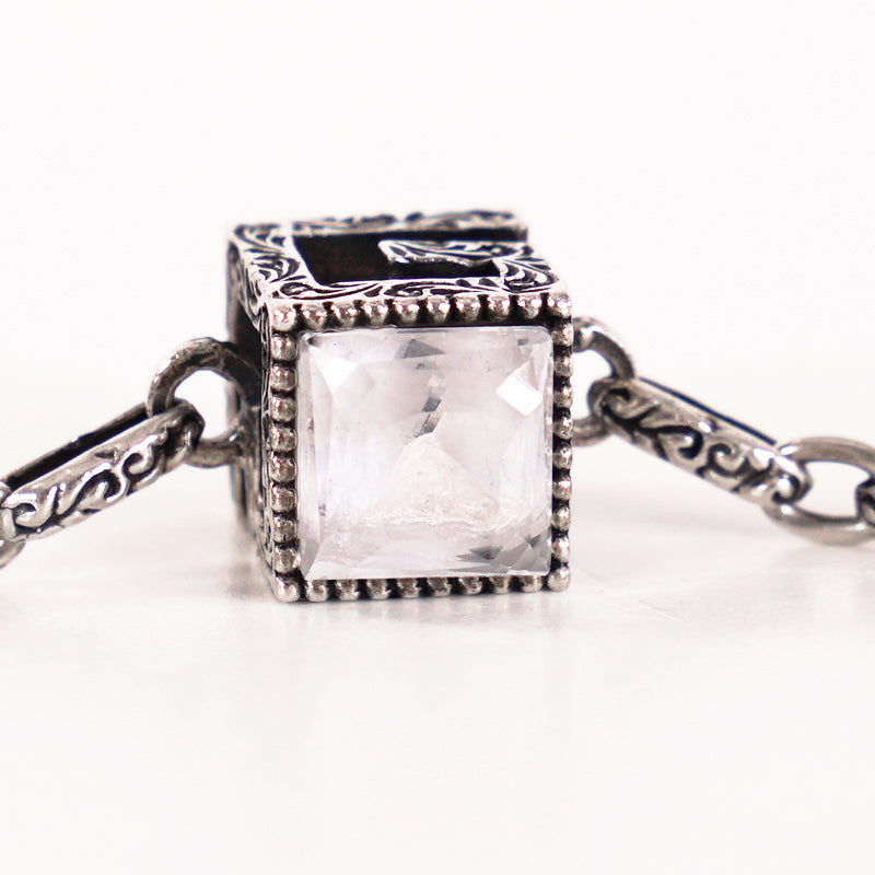 NEW $470 GUCCI Garden Sterling Silver CRYSTAL G LOGO CUBE BRACELET NIB