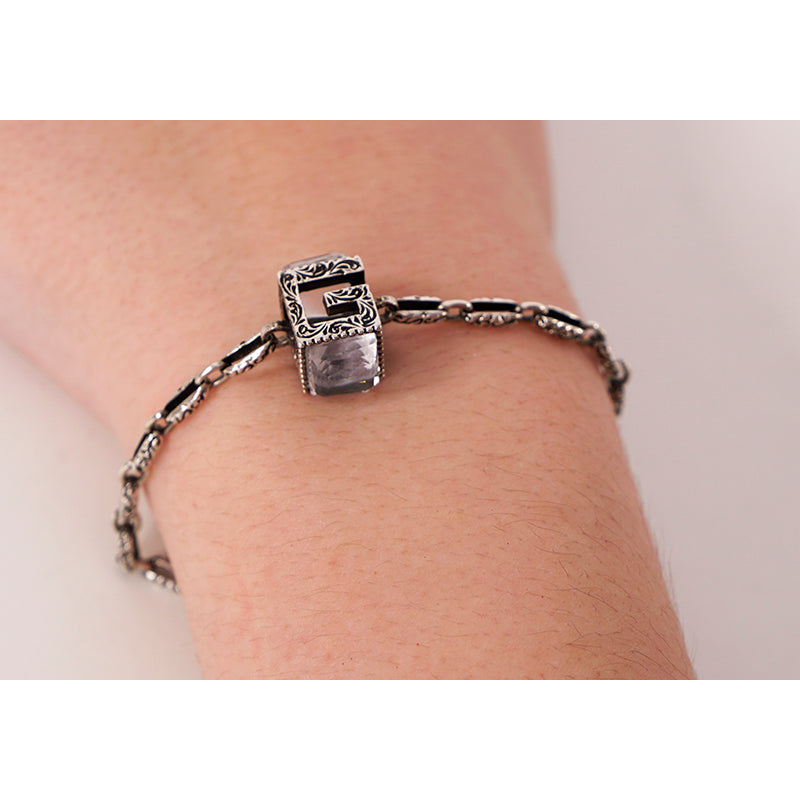 NEW $470 GUCCI Garden Sterling Silver CRYSTAL G LOGO CUBE BRACELET NIB