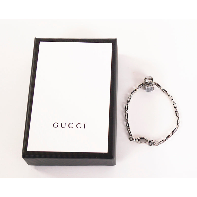 NEW $470 GUCCI Garden Sterling Silver CRYSTAL G LOGO CUBE BRACELET NIB