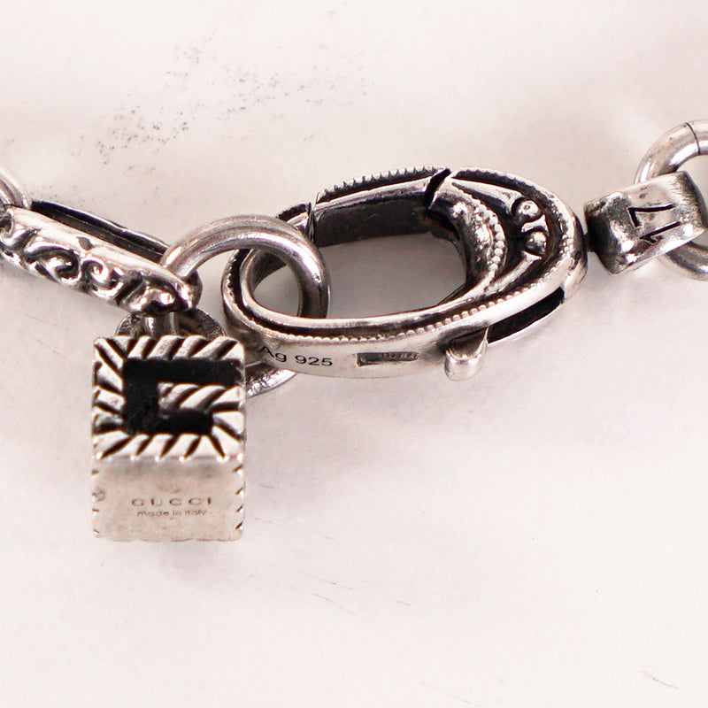 NEW $470 GUCCI Garden Sterling Silver CRYSTAL G LOGO CUBE BRACELET NIB