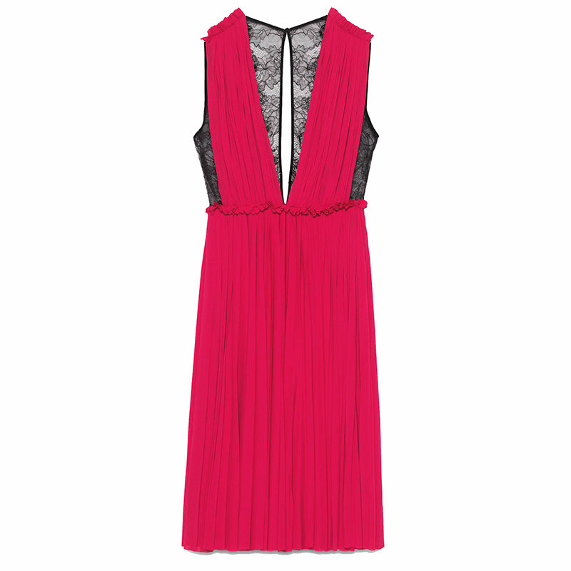 XS & L NEW $2500 GUCCI Pink PLISSE' Jersey BLACK SHEER LACE KEYHOLE BACK Sexy DRESS