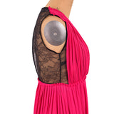 XS & L NEW $2500 GUCCI Pink PLISSE' Jersey BLACK SHEER LACE KEYHOLE BACK Sexy DRESS