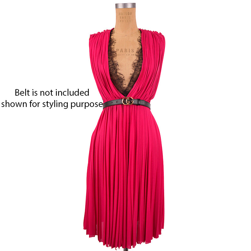 XS & L NEW $2500 GUCCI Pink PLISSE' Jersey BLACK SHEER LACE KEYHOLE BACK Sexy DRESS