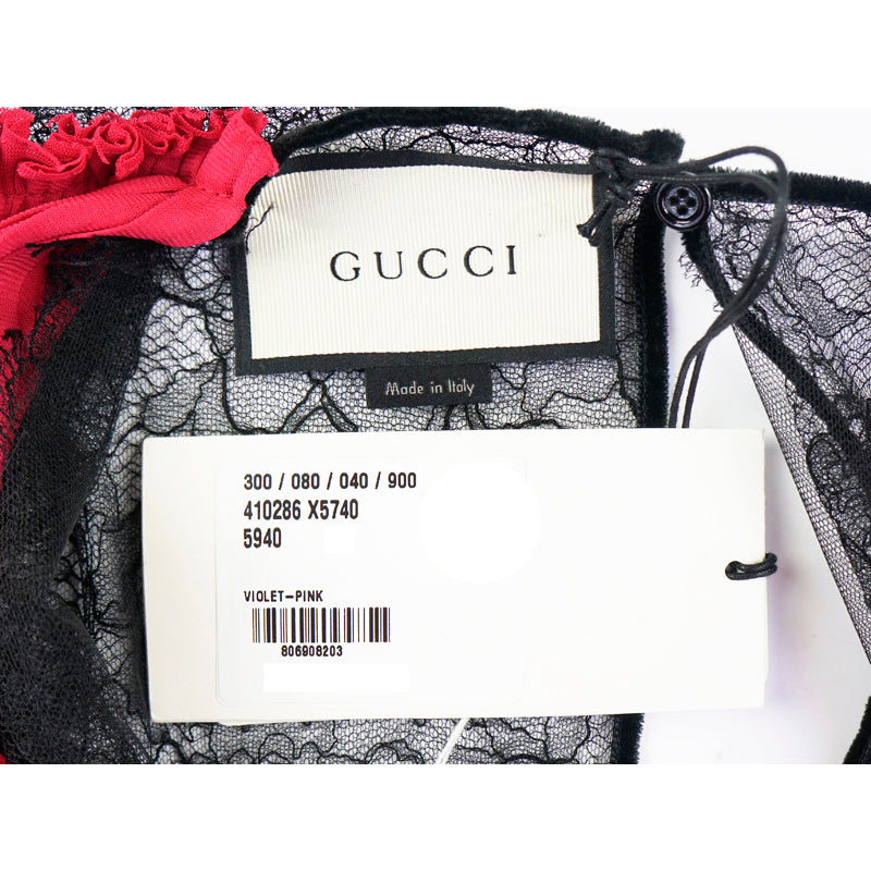 XS & L NEW $2500 GUCCI Pink PLISSE' Jersey BLACK SHEER LACE KEYHOLE BACK Sexy DRESS