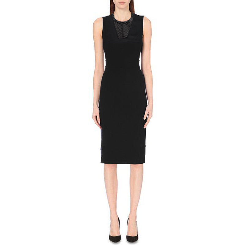 SZ M NEW $2100 GUCCI Black 100% WOOL KNIT PYTHON Snakeskin Trim FITTED DRESS NWT