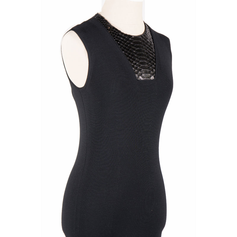 SZ M NEW $2100 GUCCI Black 100% WOOL KNIT PYTHON Snakeskin Trim FITTED DRESS NWT
