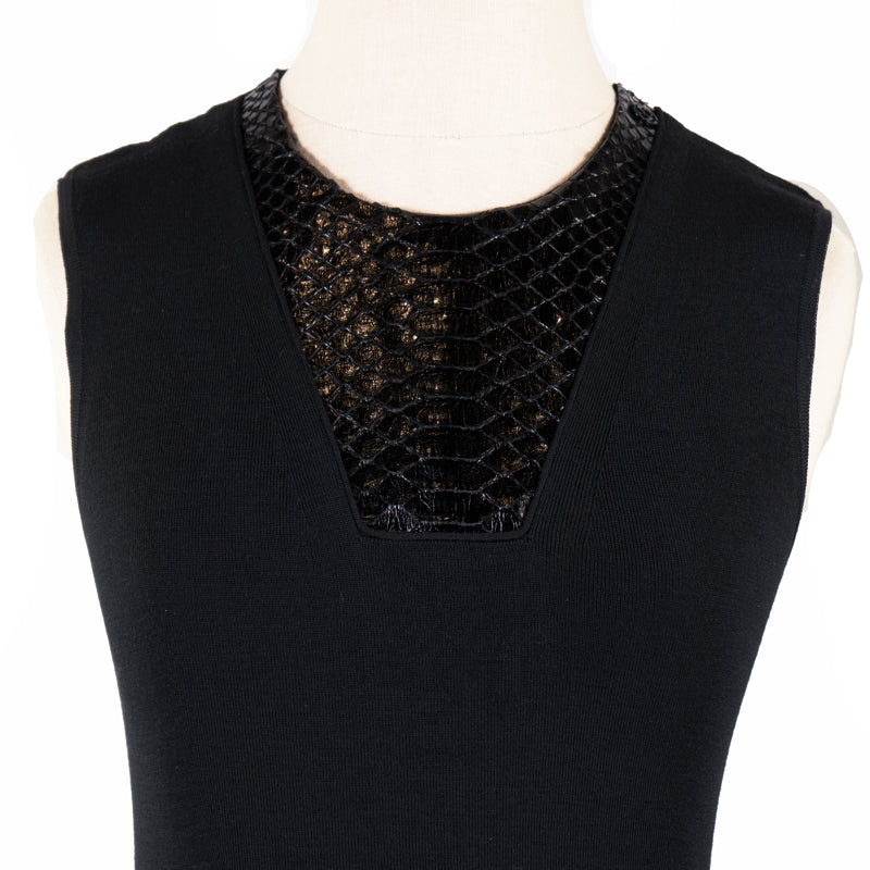 SZ M NEW $2100 GUCCI Black 100% WOOL KNIT PYTHON Snakeskin Trim FITTED DRESS NWT