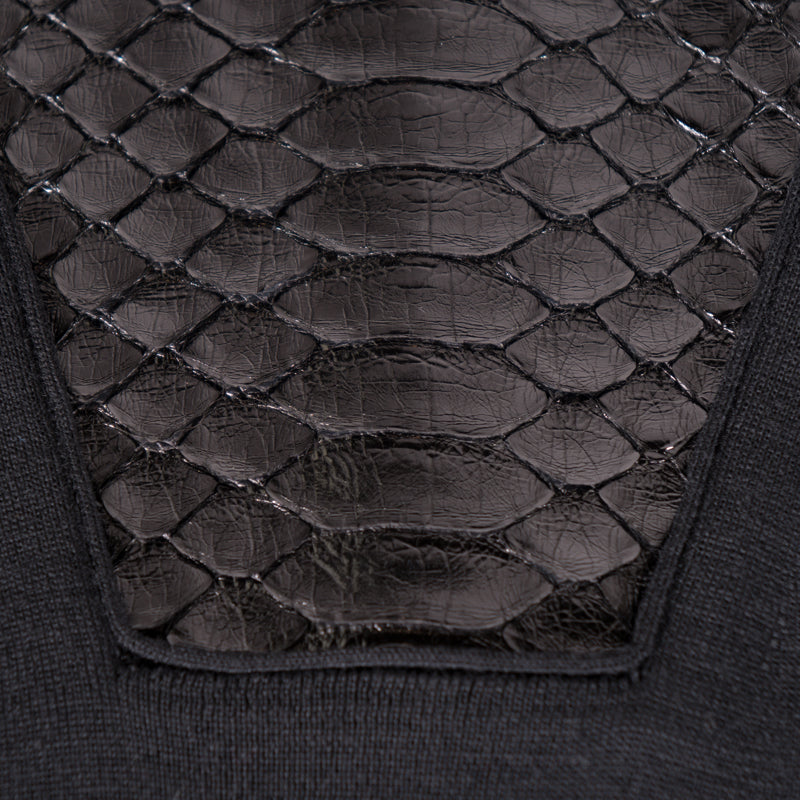 SZ M NEW $2100 GUCCI Black 100% WOOL KNIT PYTHON Snakeskin Trim FITTED DRESS NWT