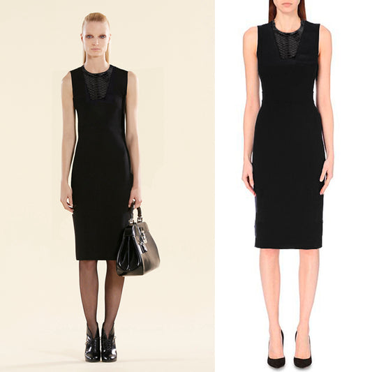 SZ M NEW $2100 GUCCI Black 100% WOOL KNIT PYTHON Snakeskin Trim FITTED DRESS NWT