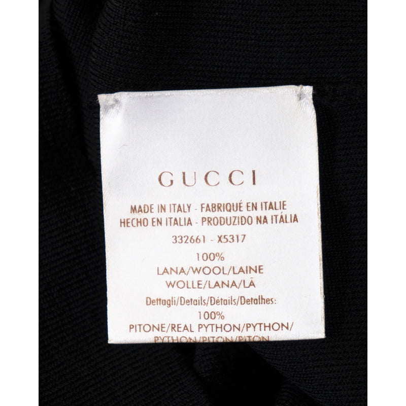 SZ M NEW $2100 GUCCI Black 100% WOOL KNIT PYTHON Snakeskin Trim FITTED DRESS NWT