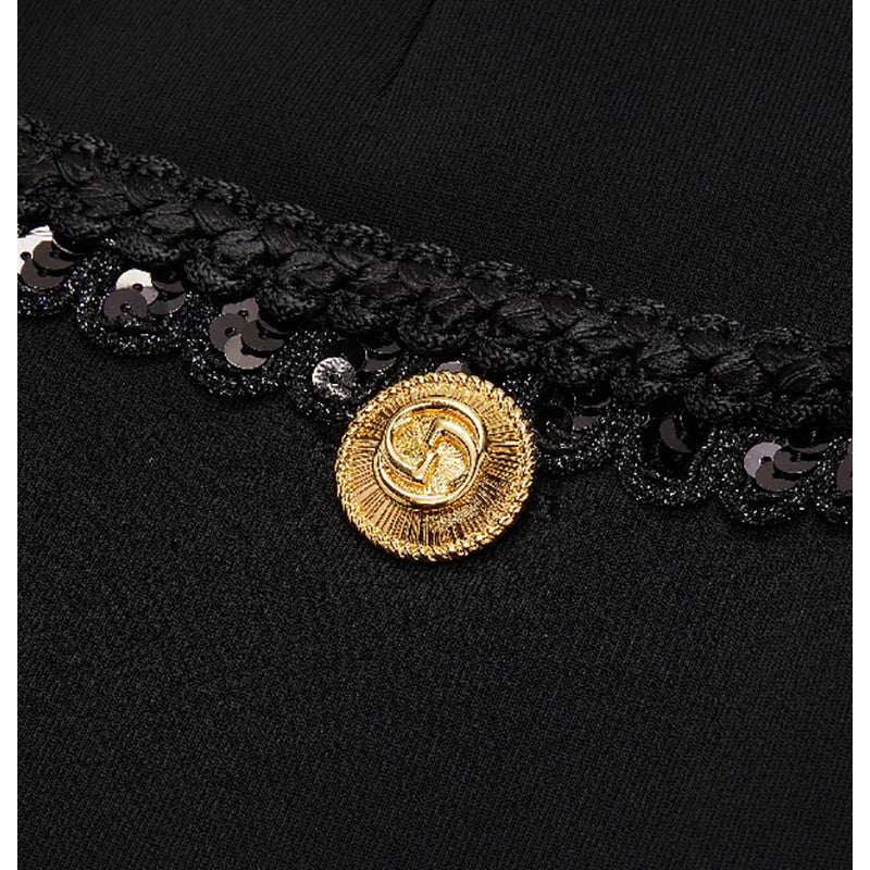 XXS US 0/2 NEW $3,500 GUCCI Black Compact Jersey GG Buttons SEQUIN TRIM DRESS