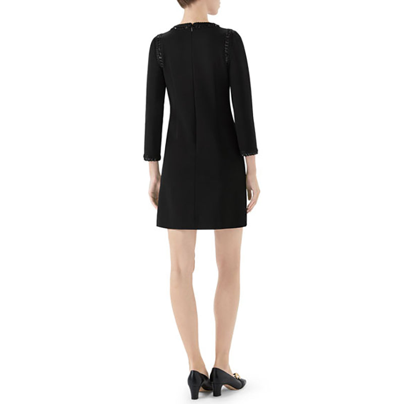 XXS US 0/2 NEW $3,500 GUCCI Black Compact Jersey GG Buttons SEQUIN TRIM DRESS