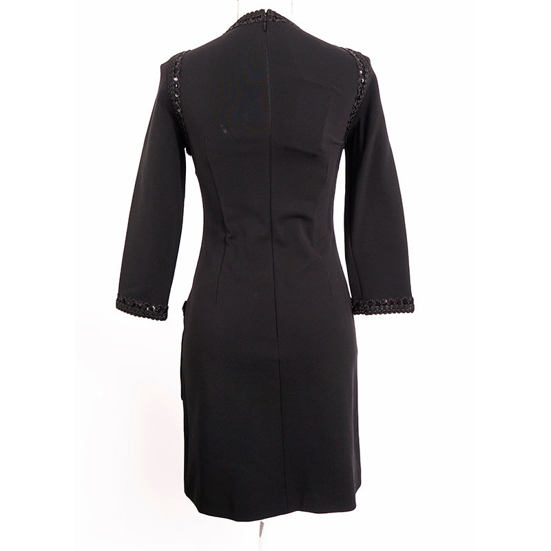 XXS US 0/2 NEW $3,500 GUCCI Black Compact Jersey GG Buttons SEQUIN TRIM DRESS