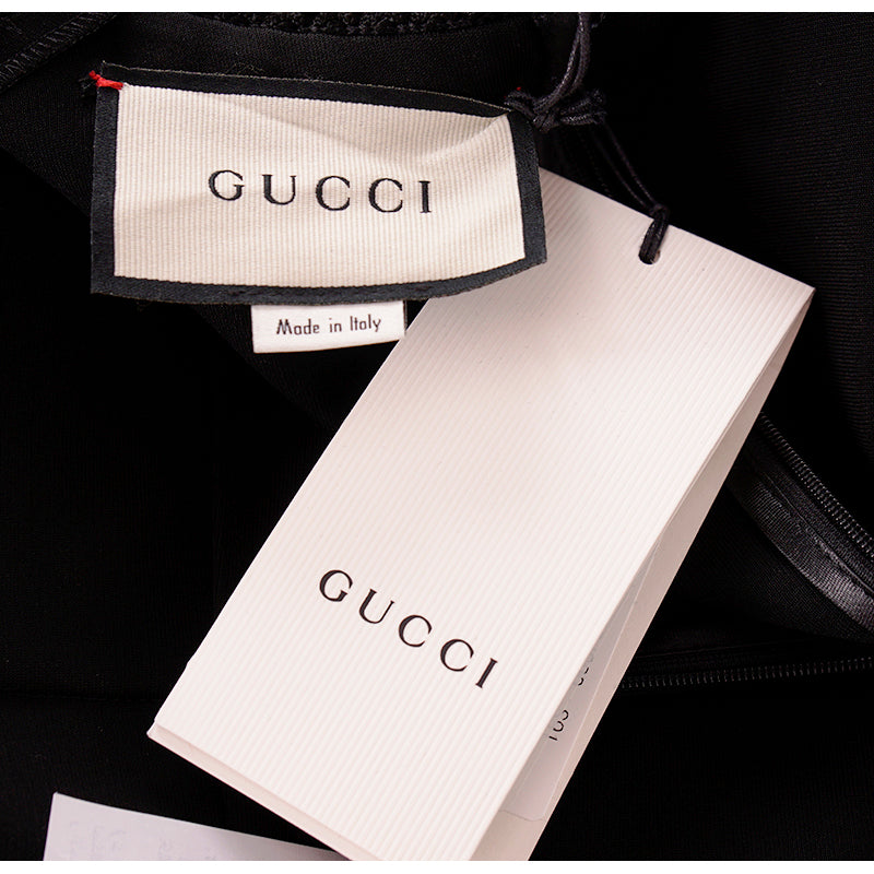 XXS US 0/2 NEW $3,500 GUCCI Black Compact Jersey GG Buttons SEQUIN TRIM DRESS