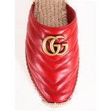 37.5 NEW $650 GUCCI Red Leather Matelassé GG MARMONT Espadrille SUMMER FLATS NIB