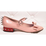 37 NEW $1250 GUCCI Pink Patent Leather SPIKED MARY JANE Pumps Low Heels FLATS 7