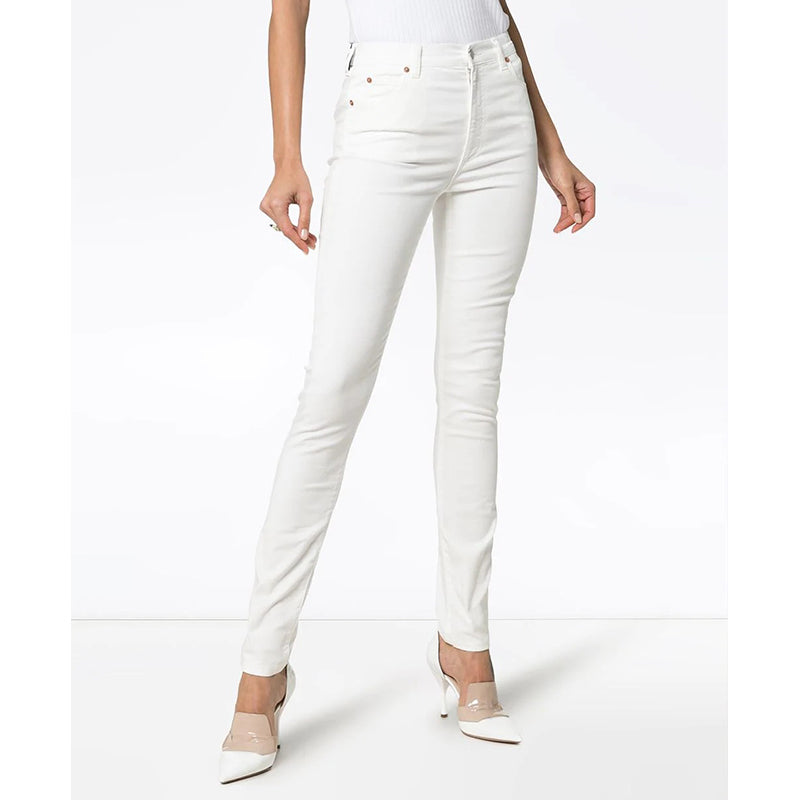 28 NEW $950 GUCCI White STRETCH DENIM Skinny Fitted LOGO PATCH High Waist JEANS