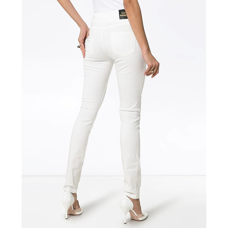 28 NEW $950 GUCCI White STRETCH DENIM Skinny Fitted LOGO PATCH High Waist JEANS