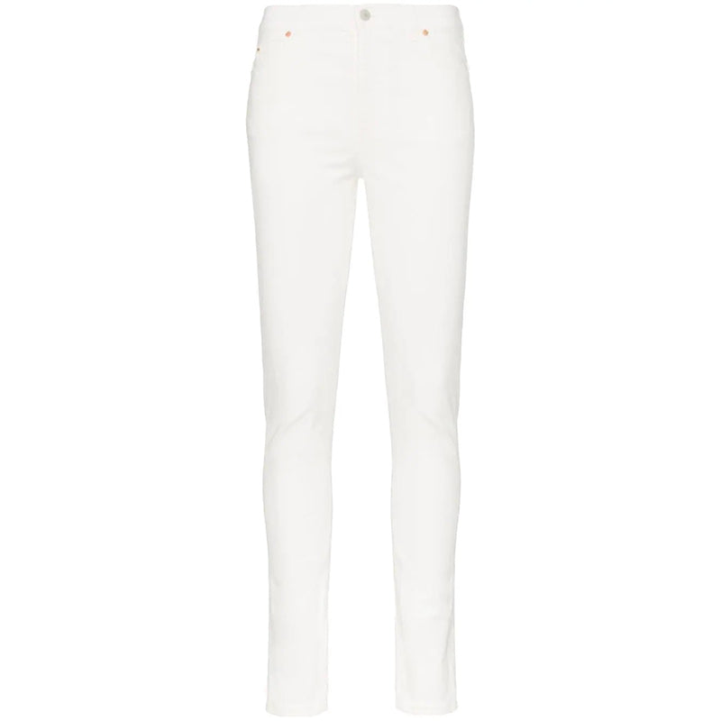 28 NEW $950 GUCCI White STRETCH DENIM Skinny Fitted LOGO PATCH High Waist JEANS