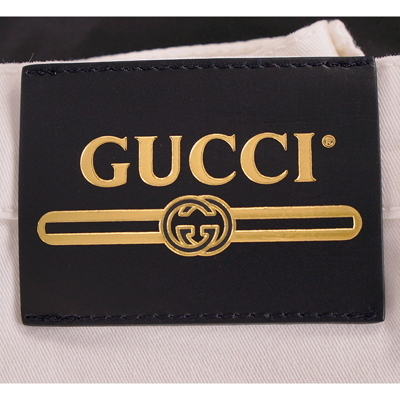 28 NEW $950 GUCCI White STRETCH DENIM Skinny Fitted LOGO PATCH High Waist JEANS