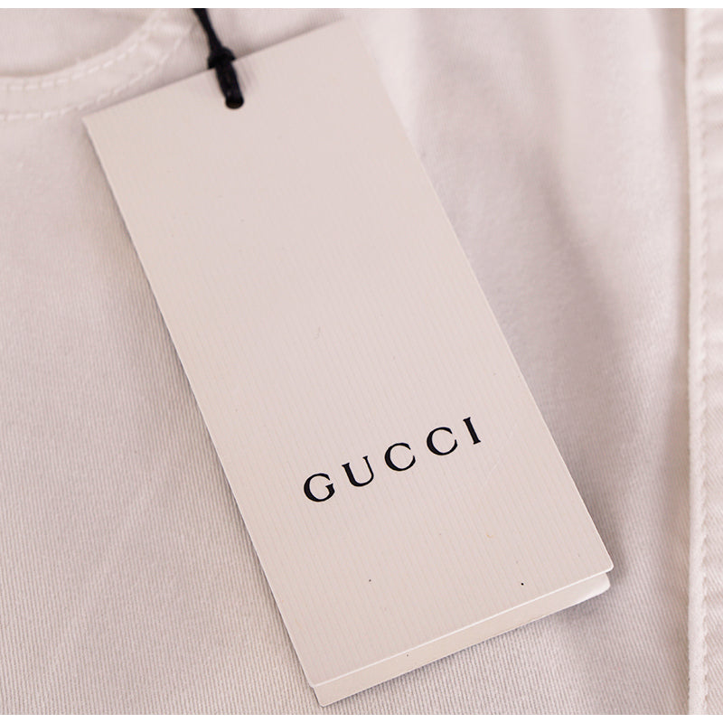 28 NEW $950 GUCCI White STRETCH DENIM Skinny Fitted LOGO PATCH High Waist JEANS