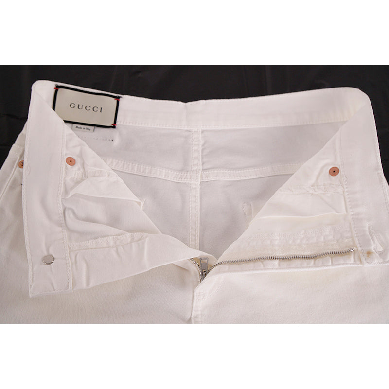 28 NEW $950 GUCCI White STRETCH DENIM Skinny Fitted LOGO PATCH High Waist JEANS