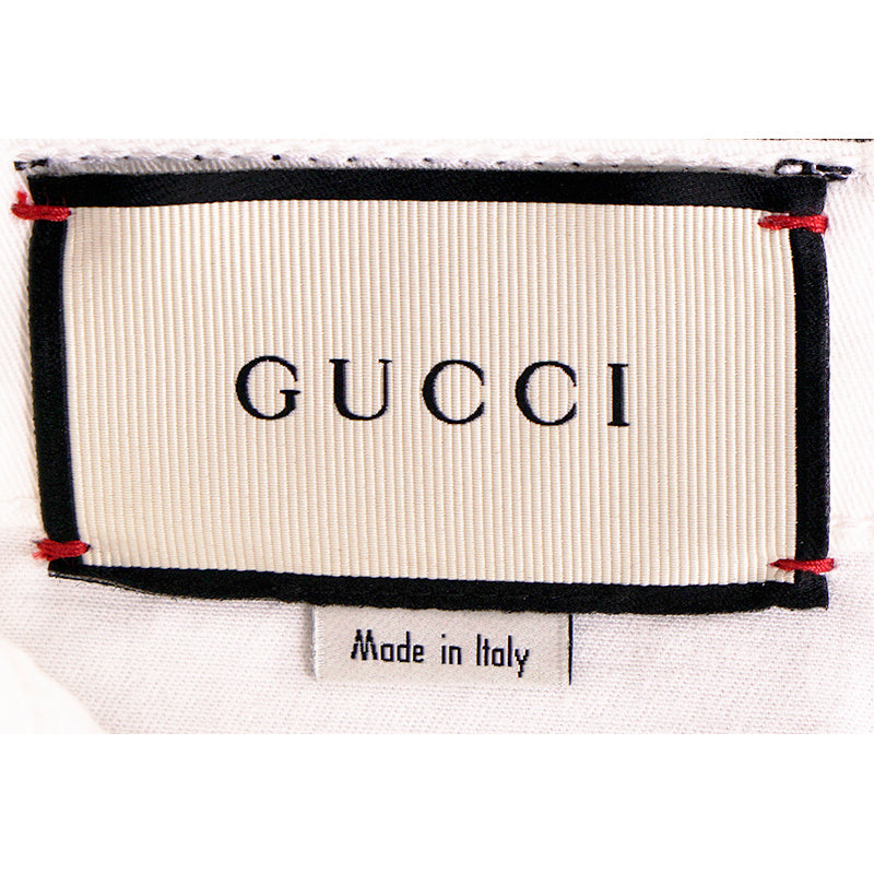 28 NEW $950 GUCCI White STRETCH DENIM Skinny Fitted LOGO PATCH High Waist JEANS