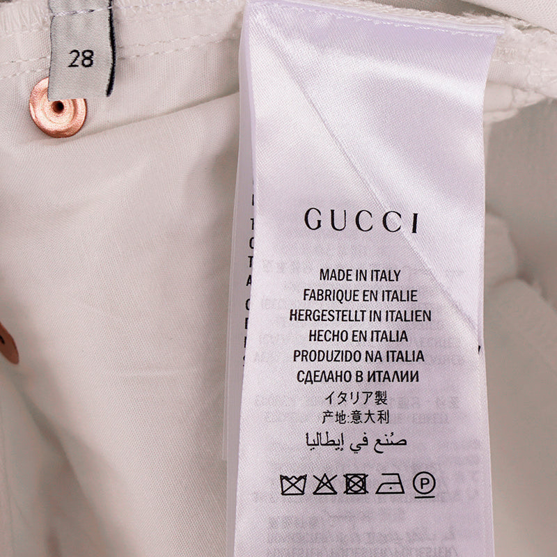 28 NEW $950 GUCCI White STRETCH DENIM Skinny Fitted LOGO PATCH High Waist JEANS