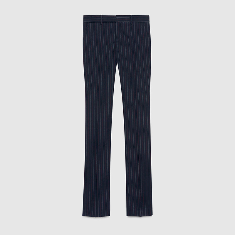 36 NEW $890 GUCCI Navy RED PINSTRIPE Wool Cotton Fall SKINNY FLARE TROUSER PANTS