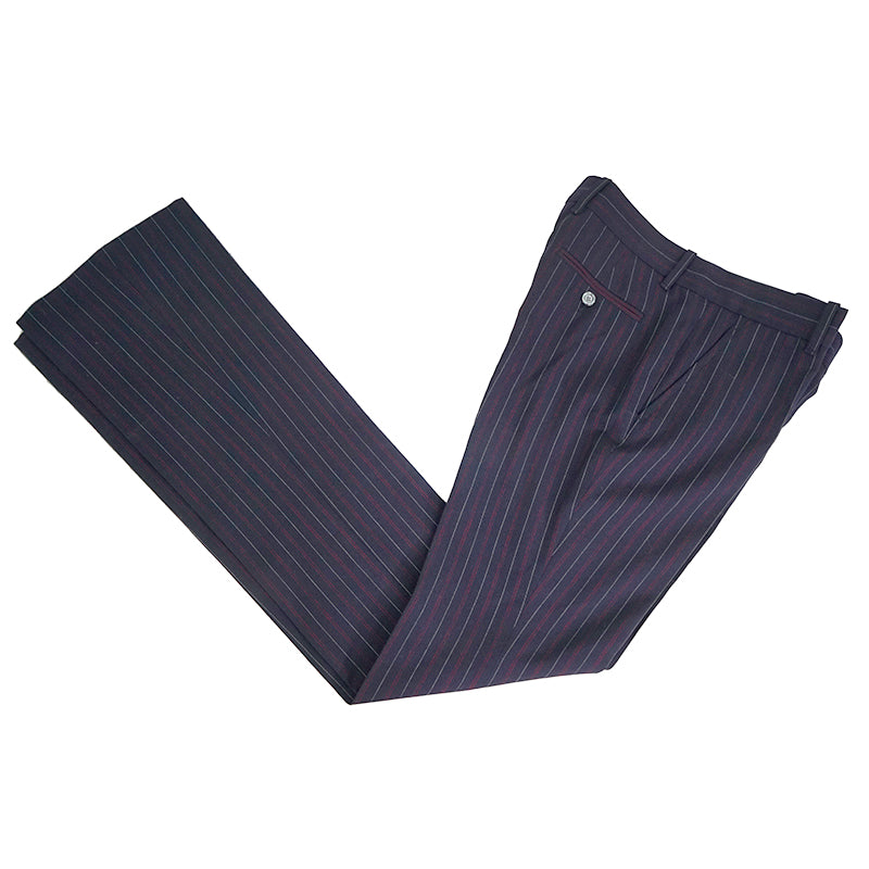 36 NEW $890 GUCCI Navy RED PINSTRIPE Wool Cotton Fall SKINNY FLARE TROUSER PANTS