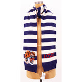 NEW $810 GUCCI Men's Unisex White and Navy Striped Wool Long Scarf With Tiger Logo