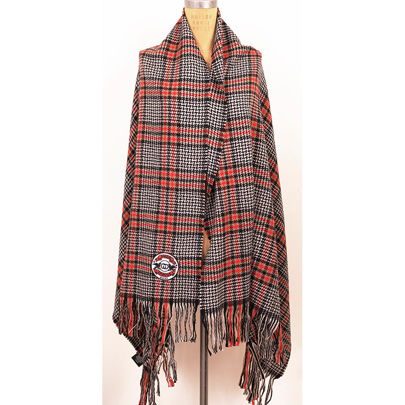 NEW $690 GUCCI Unisex Fringed Houndstooth Wool, Silk, Cashmere Logo Patch Scarf