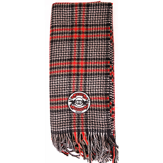 NEW $690 GUCCI Unisex Fringed Houndstooth Wool, Silk, Cashmere Logo Patch Scarf