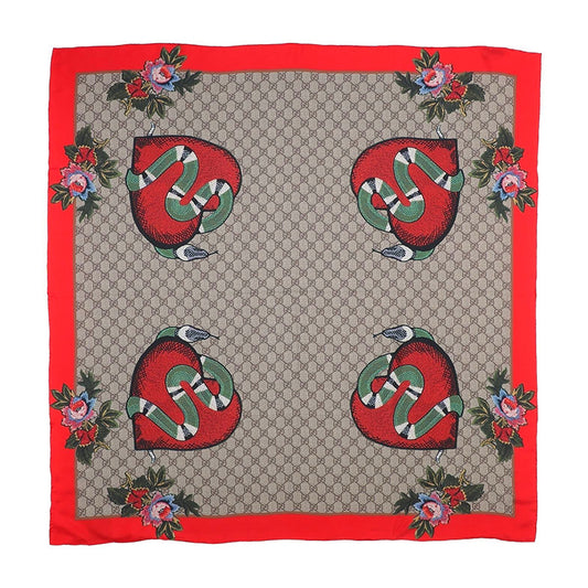 NEW $595 GUCCI Tan GG GARDEN KINGSNAKE HEART Silk Twill 90cm SCARF w/ Snake BOX!