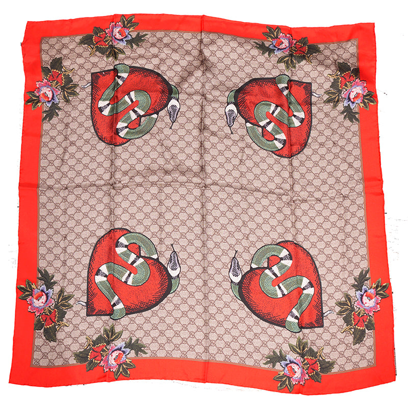 NEW $595 GUCCI Tan GG GARDEN KINGSNAKE HEART Silk Twill 90cm SCARF w/ Snake BOX!