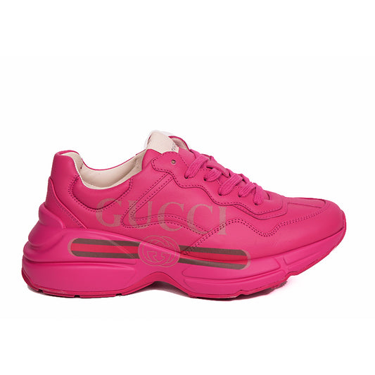 36.5 NEW $890 NEW GUCCI Woman's Hot Pink RHYTHON 80'S LOGO Low Top SNEAKERS NIB